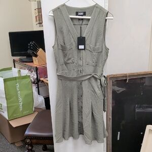 DKNY Sage Green Button-Down Mini Dress